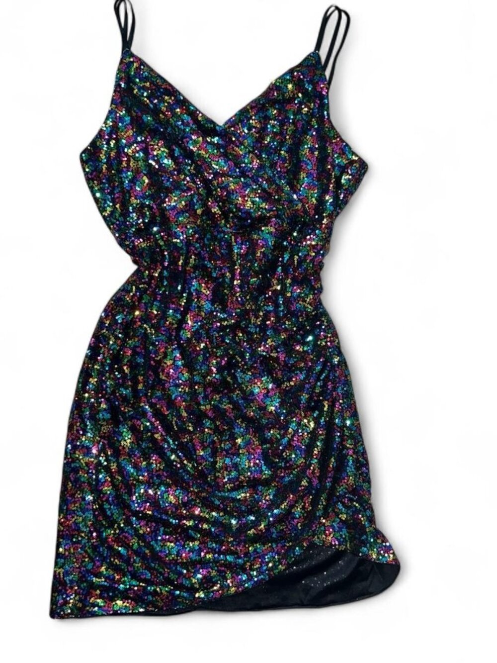 Grace Karin Dress Sequin Spaghetti Strap Confetti Multi Color Open Back XXL